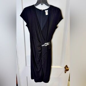 Cache Black Midi Dress with Silver Buckle